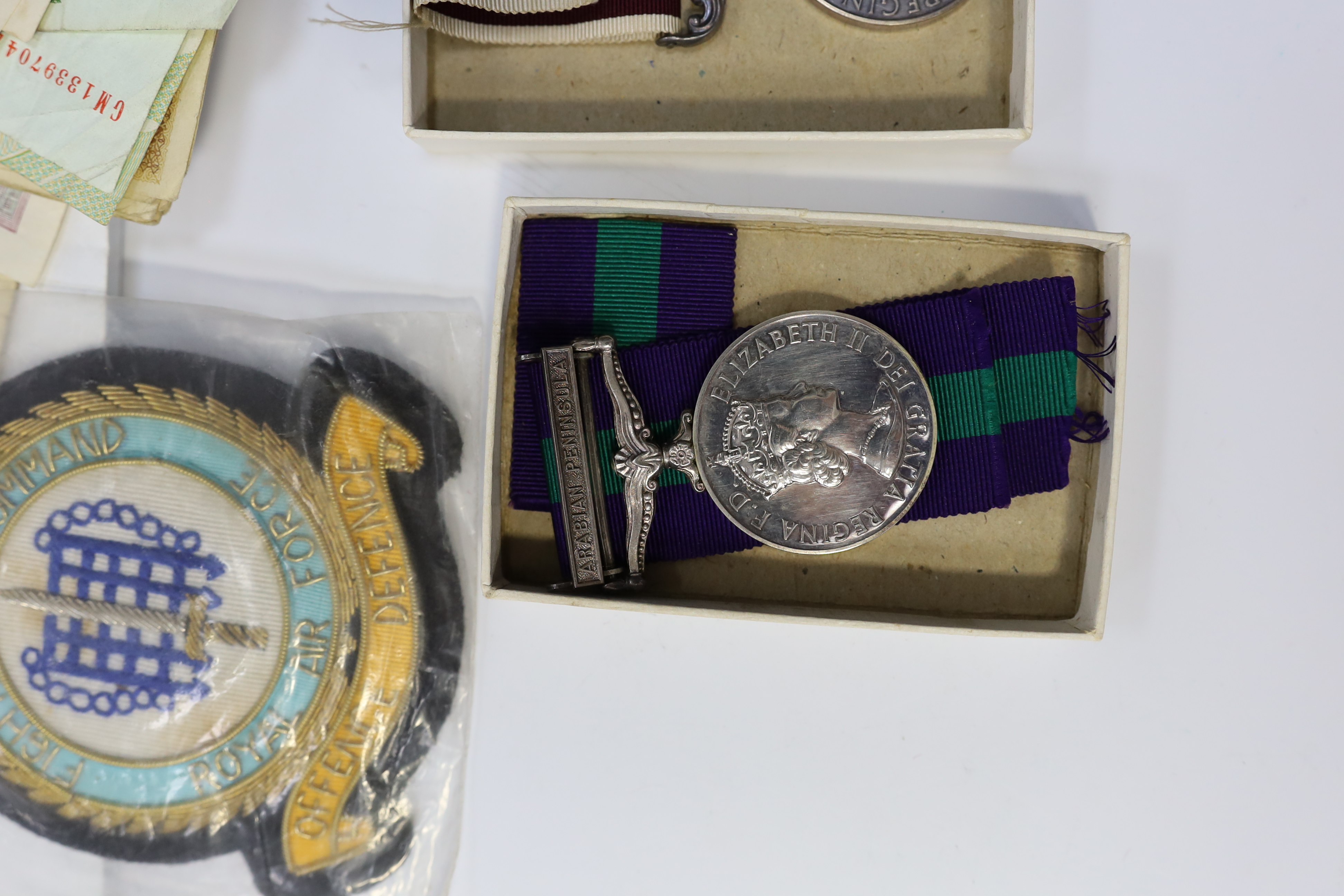 An ERII medal group awarded to SGT. Bertha Barke W.R.A.F. comprising; a General Service Medal with bar for Arabian Peninsula, a Long Service and Good Conduct Medal and a cased British Empire Medal for Meritorious Service